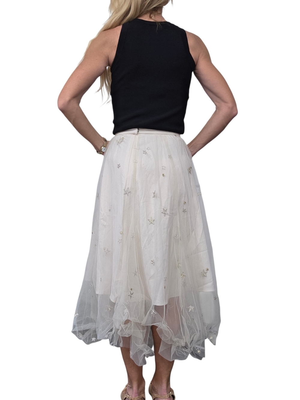Jenny Yoo Collection Ivory Star Embroidered Tulle Midi Skirt Size 0 - Picture 2 of 10